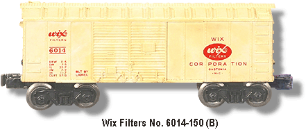 Lionel Trains Wix Filters Box Car No. 6014-150 Variation B