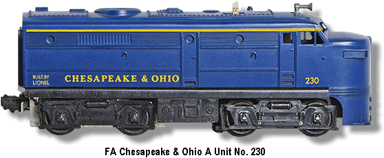 Lionel Trains Chesapeake and Ohio FA A Unit No. 230