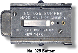 Lionel Trains Track Bumper No. 025 Bottom View