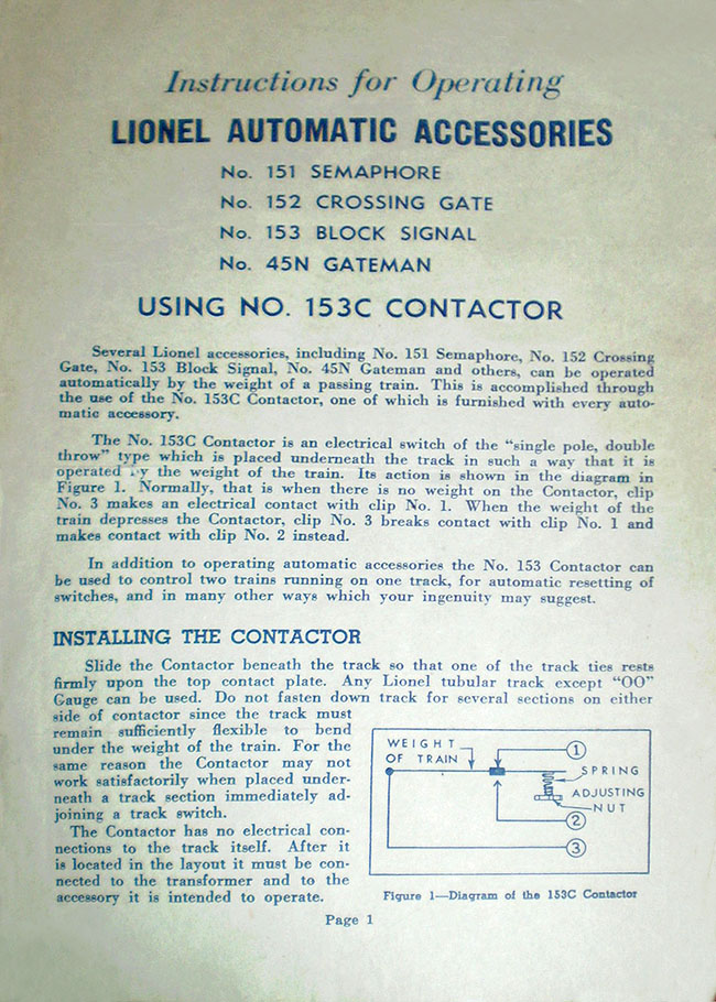Front Page of No. 153C-18 Instruction Sheet
