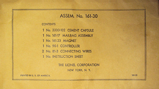 No. 161-31 Parts Envelope