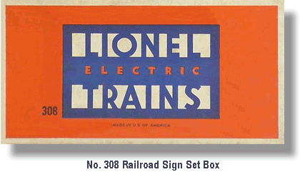 Lionel Trains Railroad Sign Set No. 308 Box