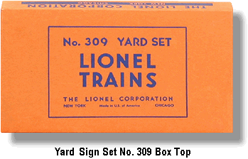 Lionel Trains Yard Sign Set No. 309 Box Top