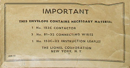 No. 45N-15 Parts Envelope issued between 1947 and 1949