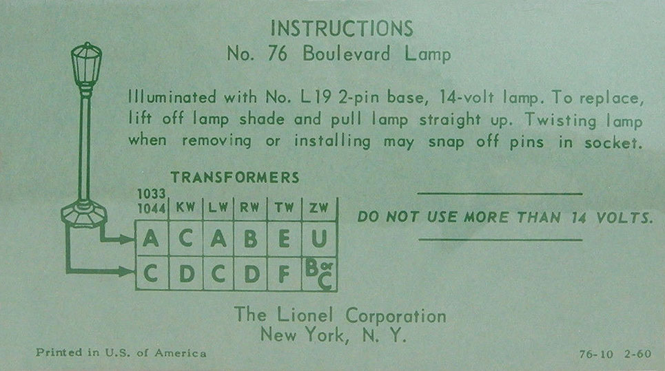 No. 76-10 Instruction Sheet