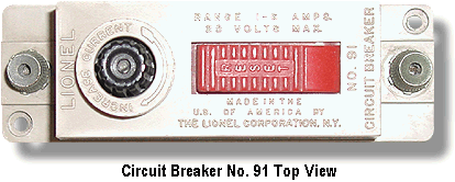 Lionel Trains Circuit Breaker No. 91 Top View