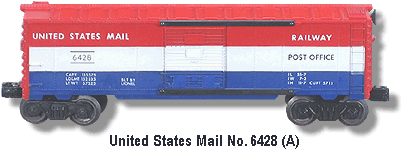 Lionel Trains United States Mail Box Car No. 6428 Variation A