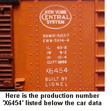 Here is the production number 'X6454' listed below the car data