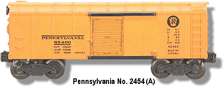 The Lionel Trains Pennsylvania Box Car No. X2454 Variation A