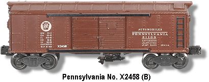 The Lionel Trains Pennsylvannia Automobile Box Car No. X2458 Variation B