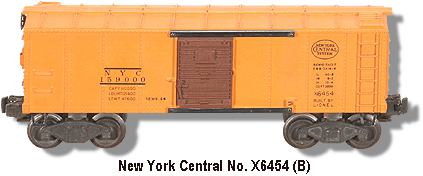 The Lionel Trains New York Central Box Car No. X6454 Variation B