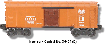 The Lionel Trains New York Central Box Car No. X6454 Variation D