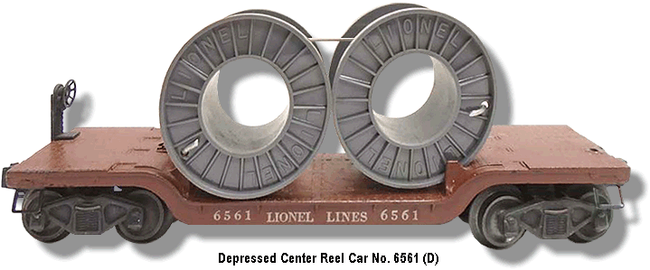 Variation D: Lionel Lines Depressed Center Cable Reel Flat Car No. 6561 Note the missing brake wheel on the right