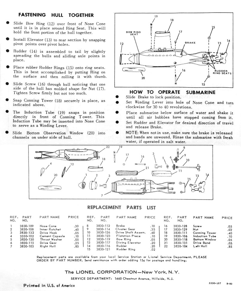 Back Page of the No. 3330-107 Instruction Sheet