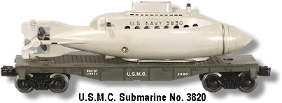 Lionel Trains U.S.M.C. Submarine Flat Car No. 3820