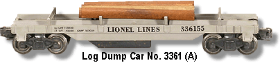 Lionel Trains Operating Log Unloading Car No. 3361 Variation A