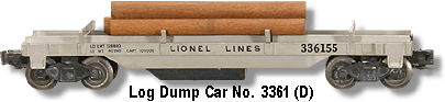 Lionel Trains Operating Log Unloading Car No. 3361 Variation D