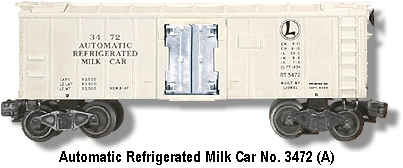 Lionel Trains Automatic Refrigerated Milk Car No. 3472 A Variation