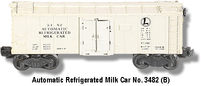 Lionel Trains Automatic Refrigerated Milk Car No. 3482 B Variation