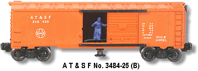 Lionel Trains A T & S F Operating Box Car No. 3484-25 B Variation
