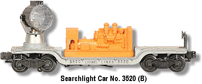 Lionel Trains Searchlight Car No. 3520 B Variation