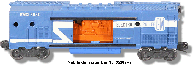 Lionel Trains Operating Mobile Generator Car No. 3530 A Variation