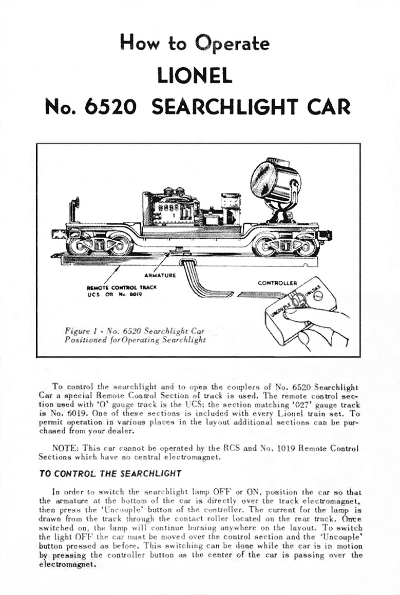 No. 6520-23 Instruction Sheet Front Page