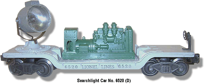 Lionel Trains Searchlight Car No. 6520 D Variation