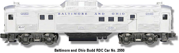Lionel Trains Baltimore and Ohio Budd Unit No. 2550