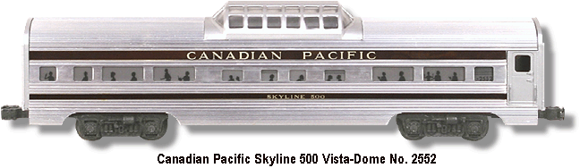 Lionel Canadian Pacific Skyline 500 Vista-Dome Car No. 2552