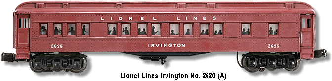 Lionel Lines Irvington Passenger Car No. 2625 Variation A
