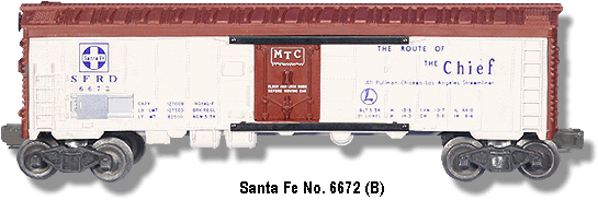 Lionel Trains Santa Fe Refrigerator Car No. 6672 Variation B