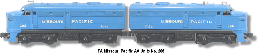Lionel Trains Missouri Pacific FA Diesel AA Units No. 205