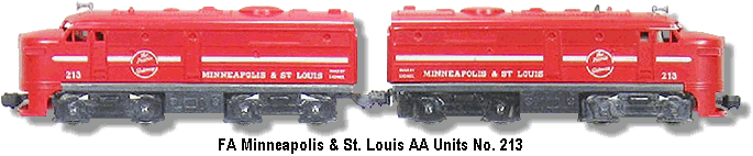 Lionel Trains Minneapolis & St. Louis FA Diesel double A units No. 213