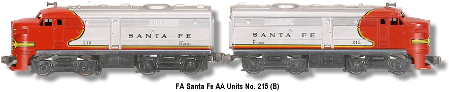 Lionel Trains Santa Fe FA Diesel double A units No. 215 B Variation