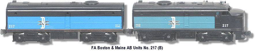 Lionel Trains Boston & Maine FA Diesel AB units No. 217 Varition B