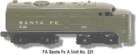 Lionel Trains Santa Fe FA A Unit No. 221