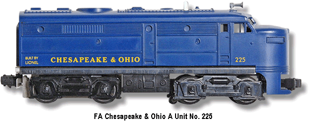 Lionel Trains Chesapeake and Ohio FA A Unit No. 225