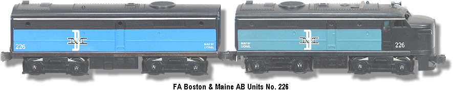 Lionel Trains Boston & Maine FA Diesel AB units No. 226