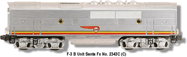 Lionel Trains Santa Fe F-3 Diesel B Unit Variation C